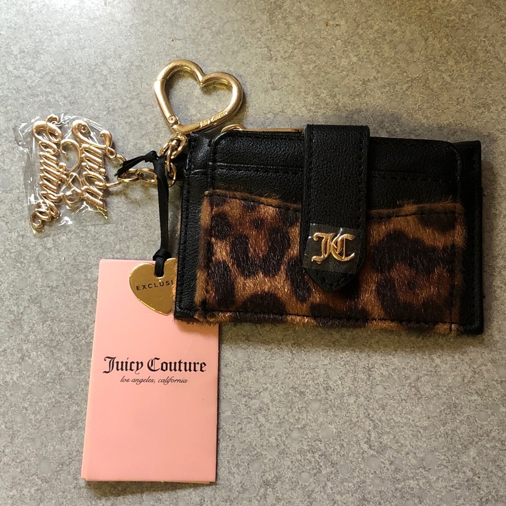 Juicy Couture Leopard Top Players Tab Elongated CC Wallet + Juicy Charm NWT